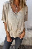 V-Neck Cotton Linen Loose T-Shirt