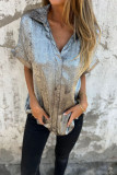 Casual Loose Gold Foil Short Sleeved Lapel Shirt