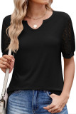 Solid Color V-Neck Lace Short Sleeved T-Shirt