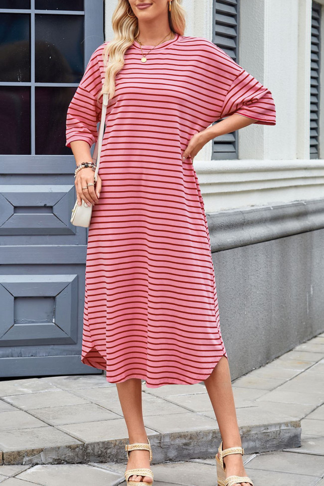 Short Sleeved Casual Striped Dress