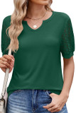 Solid Color V-Neck Lace Short Sleeved T-Shirt