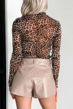 Leopard Print Mesh Long Sleeved Shirt