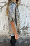 Casual Loose Gold Foil Short Sleeved Lapel Shirt