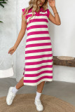 Striped Pocket Lapel Sleeveless Dress