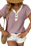 Knitted V-Neck Button Short Sleeved Shirt