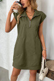 Lapel Zipper Pocket Loose Straight Dress