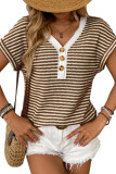 Knitted V-Neck Button Short Sleeved Shirt