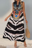 V-Neck Retro Animal Print Sleeveless Dress