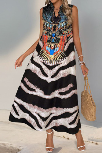 V-Neck Retro Animal Print Sleeveless Dress