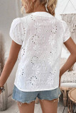 Hollow Lace V-Neck Short Sleeved Shirt