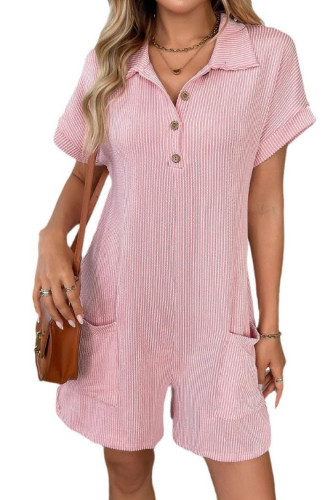 Lapel Loose Pocket Short Sleeved Jumpsuit