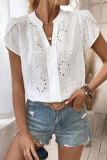 Hollow Lace V-Neck Short Sleeved Shirt
