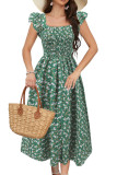 Flying Sleeve Printed Square Neck Dress