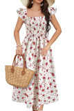 Flying Sleeve Printed Square Neck Dress