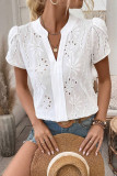 Hollow Lace V-Neck Short Sleeved Shirt