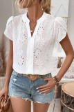 Hollow Lace V-Neck Short Sleeved Shirt