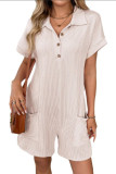 Lapel Loose Pocket Short Sleeved Jumpsuit