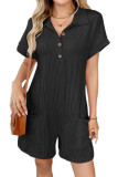 Lapel Loose Pocket Short Sleeved Jumpsuit