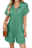 Lapel Loose Pocket Short Sleeved Jumpsuit