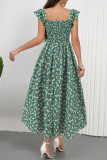 Flying Sleeve Printed Square Neck Dress