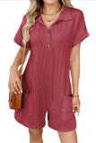 Lapel Loose Pocket Short Sleeved Jumpsuit