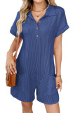 Lapel Loose Pocket Short Sleeved Jumpsuit