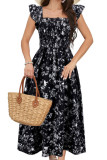 Flying Sleeve Printed Square Neck Dress