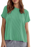 Round Neck Short Sleeved Stripe Knitted T-Shirt