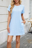 Round Neck Pocket Short Sleeved Loose Dress