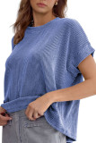 Round Neck Short Sleeved Stripe Knitted T-Shirt