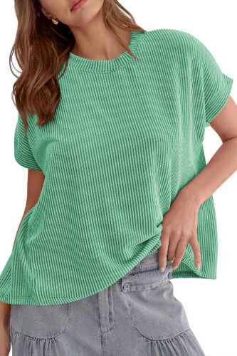 Round Neck Short Sleeved Stripe Knitted T-Shirt