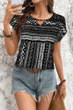 Geometric Printed Round Neck Short Sleeved Shirt