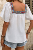Embroidered Square Neck Lotus Leaf Short Sleeved Shirt