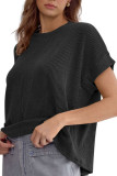 Round Neck Short Sleeved Stripe Knitted T-Shirt