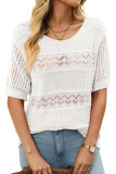 Round Neck Hollow Out Short Sleeved Knitted Sweater Shirt