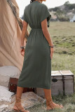 Solid Color Slit Short Sleeved Dress