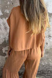 Solid Color Cotton Linen Short Sleeved Two-Piece Set