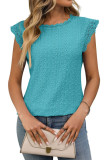 Solid Color Round Neck Short Sleeved Lace T-Shirt