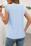 Solid Color Round Neck Short Sleeved Lace T-Shirt