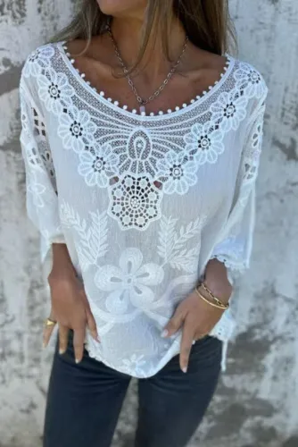 Large Size Loose Hollowed Out Embroidered Shirt