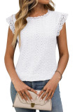 Solid Color Round Neck Short Sleeved Lace T-Shirt