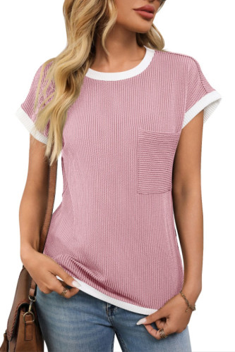 Casual Round Neck Knitted Pocket T-Shirt