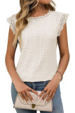 Solid Color Round Neck Short Sleeved Lace T-Shirt