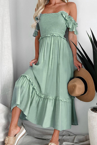 Solid Color Ruffled Short Sleeved Camisole Dress