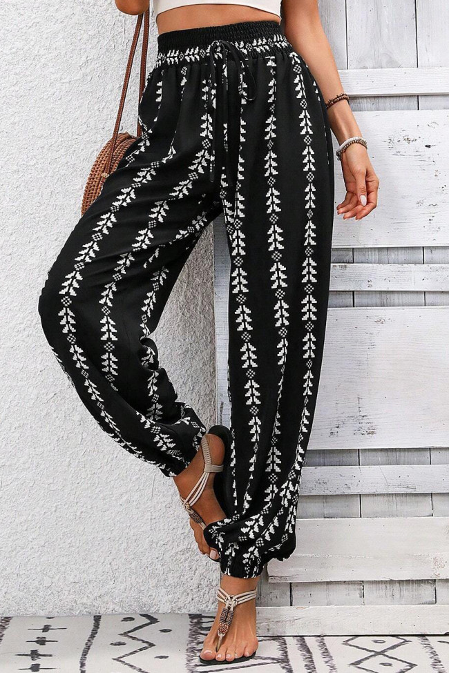 Grid wide leg lantern pants casual pants
