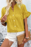 Solid Color Lapel Short Sleeved Pleated Shirt