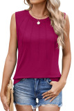 Round Neck Pleated Solid Color Sleeveless T-Shirt