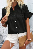 Solid Color Lapel Short Sleeved Pleated Shirt