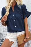 Solid Color Lapel Short Sleeved Pleated Shirt