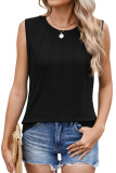 Round Neck Pleated Solid Color Sleeveless T-Shirt